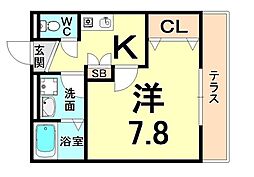 アクシリア尼崎 1Kの間取図画像