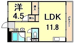 ビレッジハウス南清水タワー西棟 1LDKの間取図画像