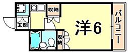 パシフィック南武庫之荘 ワンルームの間取図画像