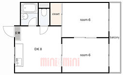 リヴィエール尾浜 2DKの間取図画像