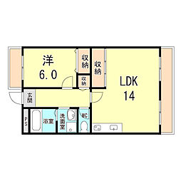 ラフィーネ井上 1LDKの間取図画像