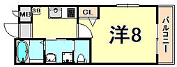 ワコーレヴィータ新伊丹 1Kの間取図画像