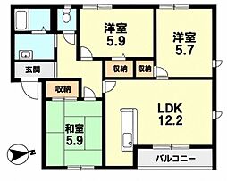 アドザックス西昆陽A棟 3LDKの間取図画像