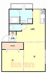 武庫ビラ 2LDKの間取図画像