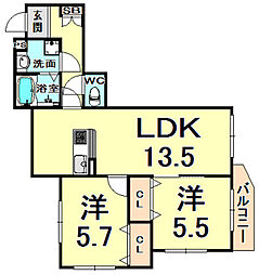 メゾンドラパン 2LDKの間取図画像