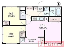川口サカエコーポ 2LDKの間取図画像