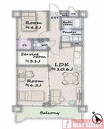 中銀川口マンシオン 2SLDKの間取図画像