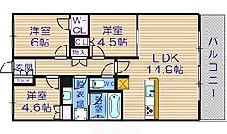 クレヴィア四天王寺前夕陽ヶ丘 3LDKの間取図画像