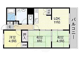 オクトハイツつくし 3LDKの間取図画像
