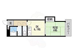 ネオハイツ阿倍野 1DKの間取図画像