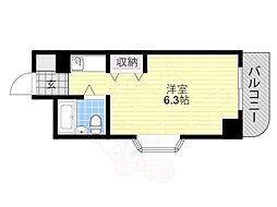 朝日プラザ桃谷パサージュ ワンルームの間取図画像
