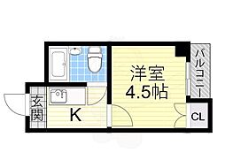 ケアンズクラブ帝塚山 ワンルームの間取図画像