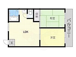 シャトー北畠 2LDKの間取図画像