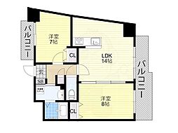 パークシティ玉造 2LDKの間取図画像