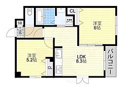 リースターハイツ 2LDKの間取図画像