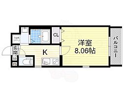 ウエストコクーン阿倍野 1Kの間取図画像