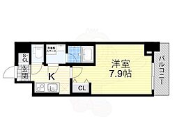 スプランディッド上本町WESTII 1Kの間取図画像