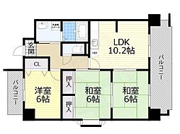 生野プラザ 3LDKの間取図画像