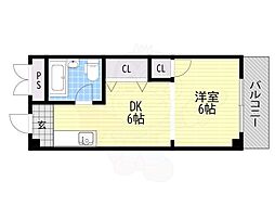 西田辺ハイツ 1DKの間取図画像