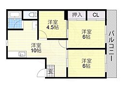 レジデンス西田辺 3LDKの間取図画像
