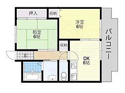 グランドハイツ桃ケ池 2DKの間取図画像