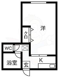 GS阿倍野 1Kの間取図画像