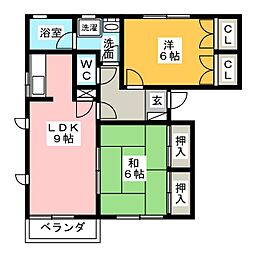 トルースヒルズITM　B棟 2階2LDKの間取り