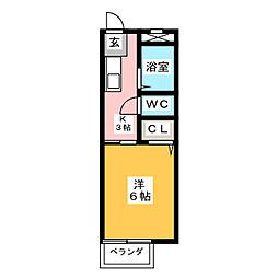 サンライフ福島 2階1Kの間取り