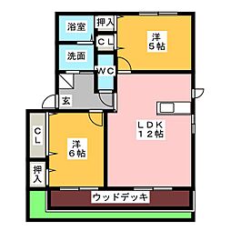 ＭａｓｔＴｏｗｎ徳重I　E棟 1階2LDKの間取り