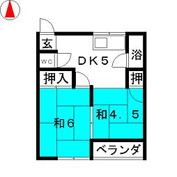 コーポ山根 2DKの間取図画像