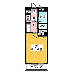ユースウィル藤塚 2階1Kの間取り