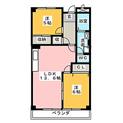 サンヒルズ神沢 2LDKの間取図画像