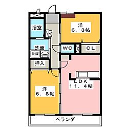 グランドヒルズ神の倉2 2LDKの間取図画像