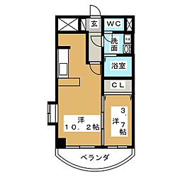 プラシード鳴海 1LDKの間取図画像