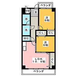 バンベール野並 2LDKの間取図画像