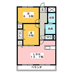 徳重セントラルビル 2LDKの間取図画像