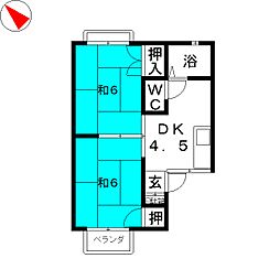 エスペランス桃山D棟 2DKの間取図画像