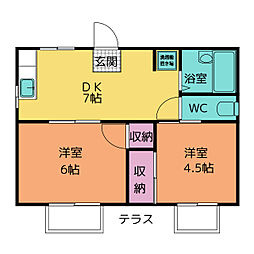 神ノ倉ハイツ1号 2DKの間取図画像