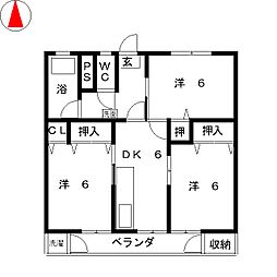島田東団地C棟 3DKの間取図画像