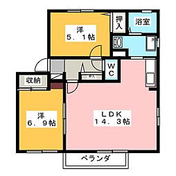 リヴェール緑C棟 2LDKの間取図画像