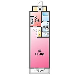 フローラ 1Kの間取図画像