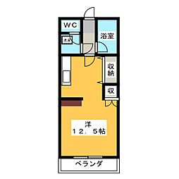 風のささやき ワンルームの間取図画像