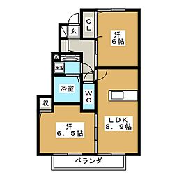 グレイス鶴が沢A 2DKの間取図画像
