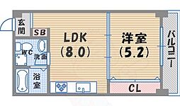 甲子園マンション 1LDKの間取図画像