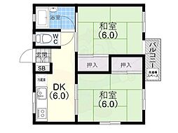 青葉ハイツ 2DKの間取図画像