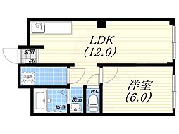 カースル仁川 1LDKの間取図画像