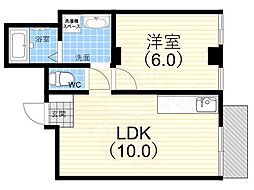 カースル仁川 1LDKの間取図画像