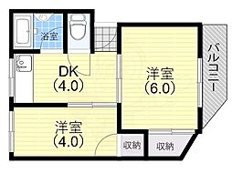 濱田マンション 2DKの間取図画像