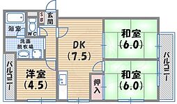 シャルム三田 3DKの間取図画像