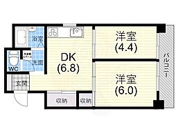 ハイコート甲子園 2DKの間取図画像